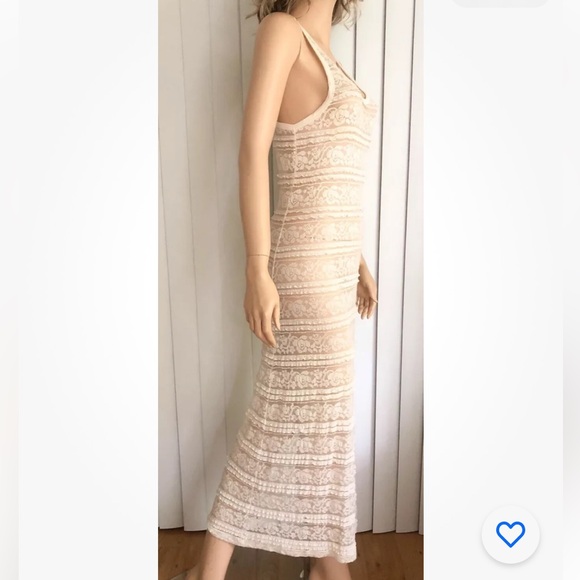 White Lace Dress S Designer Ivory Tank bodycon Long Maxi Sheer Festival Cover Up - Picture 3 of 5